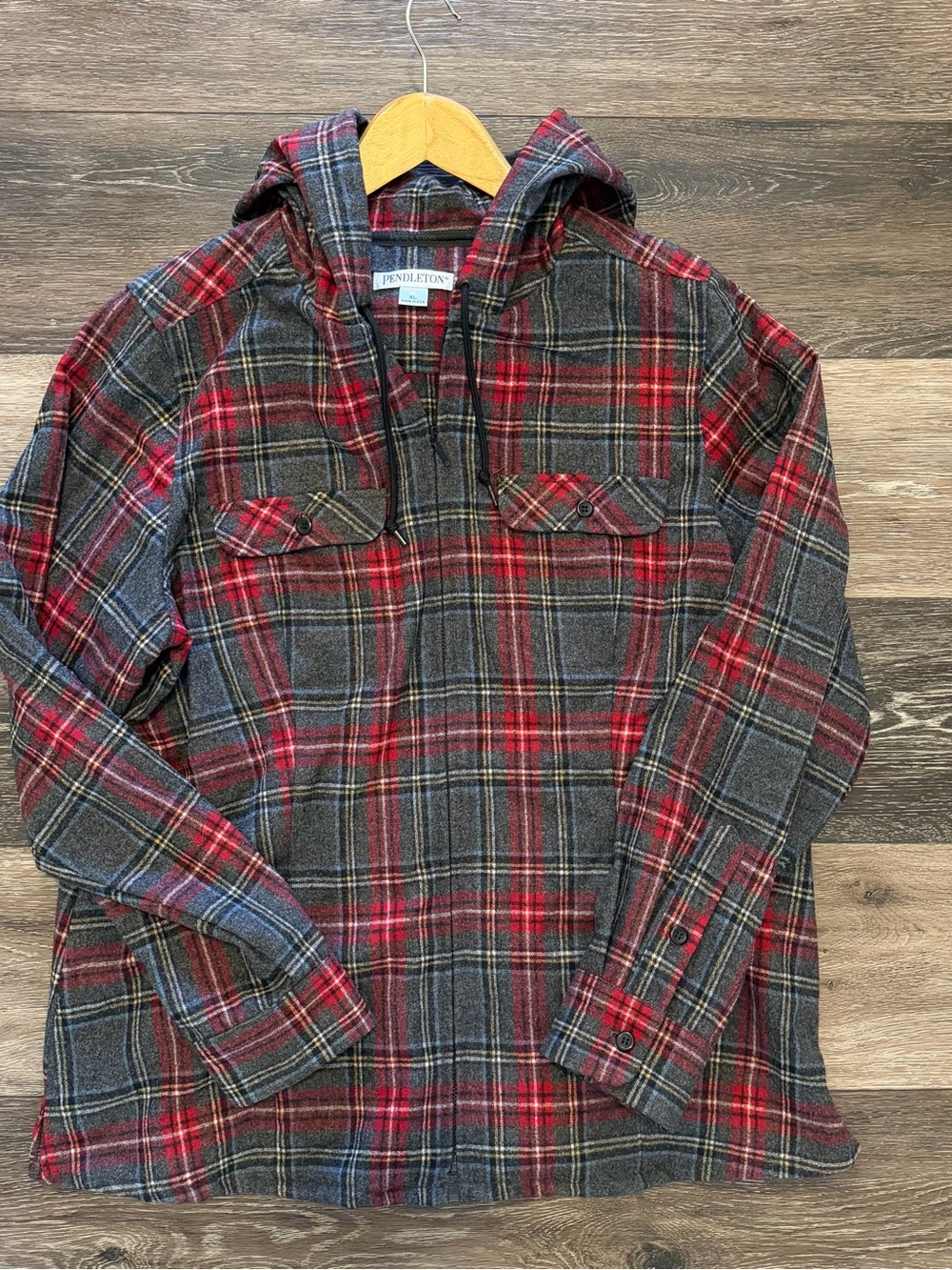 Pendleton Wool Zip Up Boyfriend Hoodie Womens XL Plaid Outdoor Jacket Flannel